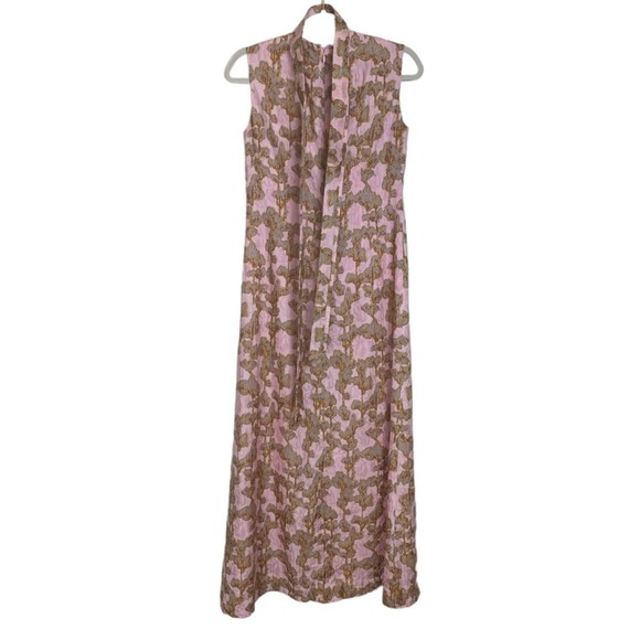 Vintage 60s Handmade Pink Gold Floral Keyhole Maxi Dress Fully Lined Size XS - Picture 2 of 8